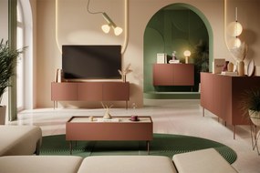 Komoda Desin 120 cm z metalowymi nogami - ceramic red / dąb nagano