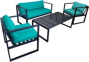 Zestaw mebli ogrodowych sofa + 2 fotele + stolik : Kolor Stelaża - Szary, Kolor tkaniny - Oxford Turkus, Typ tkaniny - Oxford