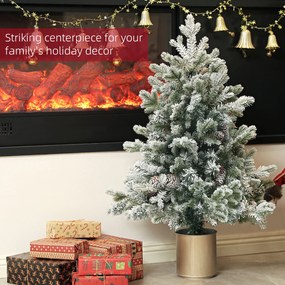 HOMCOM Choinka z szyszkami, pokryta śniegiem, niepalna, stabilna, Ø60 x 100H cm, Zielony/Złoty | Aosom PL