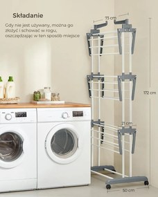 Suszarka na pranie ELTON z 4 poziomami na kółkach, 63,5x128x173cm,biały/szary SongmicsHome