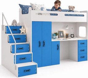 Biało-niebieskie piętrowe łóżko dla dzieci 3w1 F7-H16