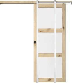Drzwi przesuwne chowane w ścianie z drewna i szkła hartowanego - 3 okna - wys. 205 x szer. 73 cm - ACOSTA II