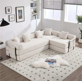Sofa rozkładana 4-osobowa - 270 x 180 x 64 cm - konstrukcja modułowa - aksamit - beż