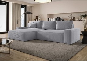 Narożnik MONA z funkcją spania POSO 55 jasnoszary lewy sofa w kształcie litery L z pojemnikiem na pościel kanapa do salonu sofa rozkładana