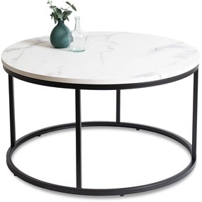 Stolik Kawowy CONNY MAX 80 cm Biały Marmur/Czarny Nowoczesny Glamour