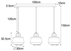 Lampa wisząca czarna z dymionym szkłem 30 cm podłużna 3-punktowa - Kevin ArtDeco Oswietlenie wewnetrzne