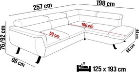 Narożnik RAVEN L Lewostronny wolnostojący z funkcją spania tkanina ARAGON 93 Szary WERSAL