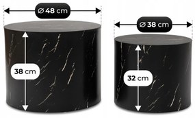 Zestaw Stolików Kawowych LEILA 38 cm/48 cm Czarny Marmur Nowoczesny Glamour