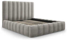 Jasnoszare tapicerowane łóżko dwuosobowe ze schowkiem i stelażem 160x200 cm Kelp – Micadoni Home