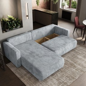 Masseno Narożnik TURIN z funkcją spania i pojemnikiem na pościel Narozniki L, Rozkładana sofa - Jasnoszary, POSO 55