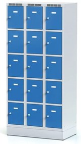 Alfa 3 Szafka skrytkowa S6 na cokole, 15 schowków, 1920 x 900 x 500 mm, zamek obrotowy, drzwi niebieskie