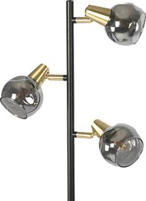 Lampa podłogowa art deco czarna i złota z przydymionym szkłem 3-punktowa - Vidro