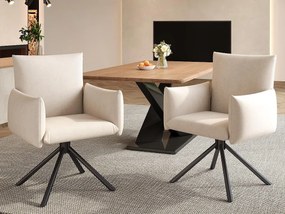 Komplet 2 foteli tapicerowanych - Obracane o 360° - z 4 metalowymi nogami - Aksamit - Beżowy