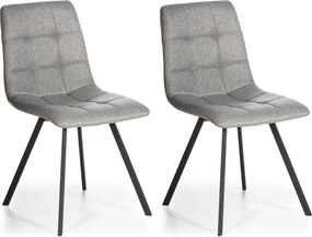 Zestaw dwóch krzeseł jadalnianych Mila tapicerowanych jasnoszarymi, 58 cm x 45 cm x 90 cm.