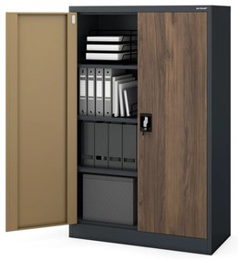 Biurowa szafa metalowa KEVIN, 900 x 1400 x 400 mm, Eco Design: antracytowa/ orzech