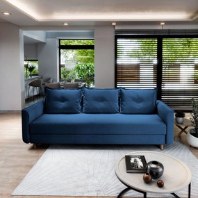 Masseno Sofa NAPOL z funkcją spania i pojemnikiem na pościel, Rozkładana sofa - Niebieski, KRONOS 09