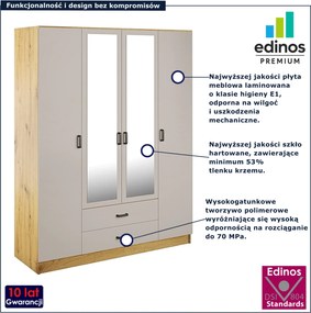 Czterodrzwiowa szafa z lustrem dąb artisan + kaszmir H7-D15