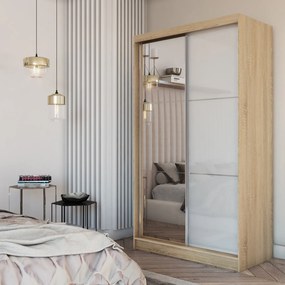 Szafa Przesuwna VITALE 120 cm z Lustrem Szafa Dwudrzwiowa Dąb sonoma