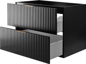 Zestaw łazienkowy: szafka z szufladami, szafka z drzwiami i regał 57×46×140 cm, kolor: Dąb Craft / czarny, uchwyt złoty