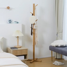 HOMCOM Wieszak stojący 8 Haków Wodoodporność i trwałość Zajmuje mało miejsca Materiał bambusowy 49,5 x 49,5 x 178 cm Naturalny  | Aosom PL