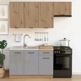 Zestaw Mebli Kuchennych MODERN 170 cm Dąb Artisan/Szary Połysk Ryflowany Nowoczesny