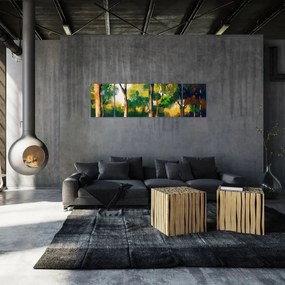 Obraz lasu w letnim słońcu, malarstwo (170x50 cm)