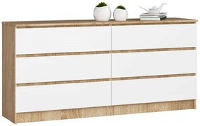 Długa Komoda Biały Z Szufladami Dąb Sonoma + S8-P12