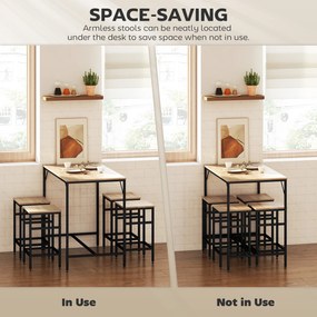 HOMCOM Zestaw stołowy barowy z 4 taboretami 5-elementowy zestaw stołowy stalowy dąb