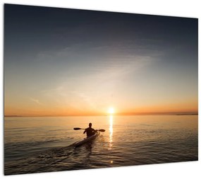 Obraz na szkle kajakarza o zachodzie słońca (70x50 cm)