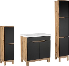 Zestaw Łazienkowy 80cm 2D Alma Słupek Półsłupek Dąb Wotan / Czarny Mat