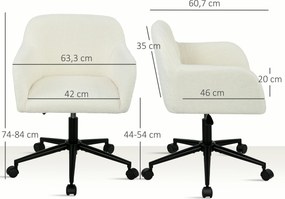 HOMCOM Obrotowy fotel biurowy z kółkami, fotel biurkowy, materiał polarowy, pianka, regulowany, do pracy zdalnej, Kremowy