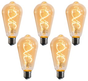 Zestaw 5 ściemnialnych żarówek LED E27 z spiralnym żarnikiem ST64 Gold 4W 270 lm 2100K
