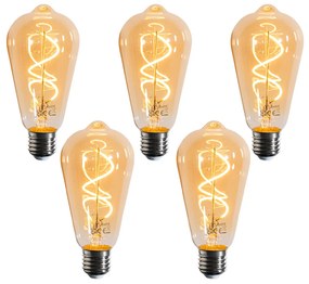 Zestaw 5 ściemnialnych żarówek LED E27 z żarnikiem spiralnym ST64, złotych, 4W 270LM 2100K