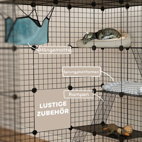 PawHut Klatka dla kota wewnętrzna 4-piętrowa DIY wybieg z gęstą siatką, huśtawką, rampą, drzwiami, platformami do skakania