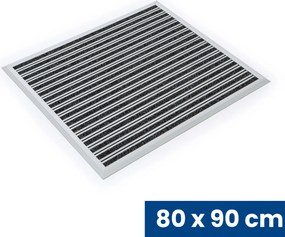 Aluminiowa mata czyszcząca z wkładem dywanowym i listwą najazdową, 80 x 90 cm, czarna
