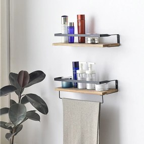 Zestaw dwóch półek ściennych Xavi z uchwytem na ręczniki, drewno sosnowe.