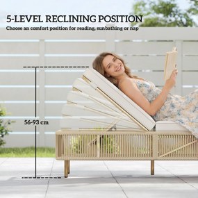 Outsunny Rattanowa Leżanka Ogrodowa, 5-stopniowa regulacja, poduszka w zestawie | Aosom PL