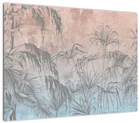 Obraz na szkle - Tropikalne rośliny na ścianie (70x50 cm)
