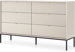 Komoda: 6 szuflad, kaszmir, czarne nogi, 154 x 39 x 83 cm, złote uchwyty