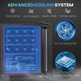 HOMCOM Wolnostojąca chłodziarka do wina, 16 butelek, do domowego baru, salonu, kuchni ekran dotykowy, drzwi szklane, oświetlenie LED