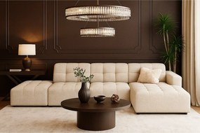 Narożnik z pufą prawostronny Bergamo B  – tkanina Raven  24 kremowa, 341×166×70 cm