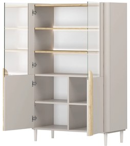 Witryna Amilio do salonu 100 cm na nóżkach - kaszmir / dąb olejowany / uchwyty dąb jasny