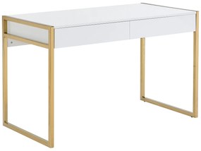 Biurko z 2 szufladami - Lakierowana płyta MDF i metal - Biały i złoty - MASON II marki Pascal Morabito