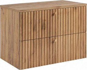 Szafka łazienkowa wisząca z blatem 80, dąb craft złoty + blat dąb craft, uchwyty w trzech kolorach, 80 x 44,4 x 58,6 cm
