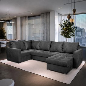 Masseno Narożnik LORIVO z funkcją spania i pojemnikiem na pościel Narozniki U, Rozkładana sofa - Szary, PAROS 06