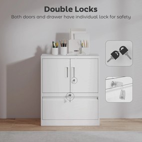 HOMCOM Szafa na akta Szafa biurowa Zamykana Szafa wielofunkcyjna ze stali z 2 drzwiami, regulowanymi półkami Biała