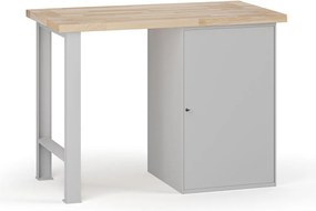 Stół warsztatowy G7, blat bukowy, 1200 x 685 x 840 mm, 1x szafka, szary