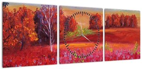 Obraz czerwonego krajobrazu (z zegarem) (90x30 cm)