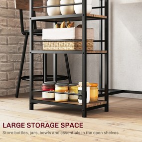 HOMCOM 3-częściowy zestaw do jadalni z ladą barową i 2 krzesłami, Mały zestaw kuchenny z bocznymi półkami, MDF, metal, czarny