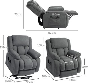 HOMCOM Elektryczny fotel z funkcją pomocy przy wstawaniu i relaksacyjny z masażem i ogrzewaniem, podnóżkiem, pilotem i boczną kieszenią